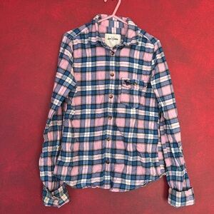 A&F Kids S Flannel Pink Blue Plaid Shirt Size Small Abercrombie & Fitch